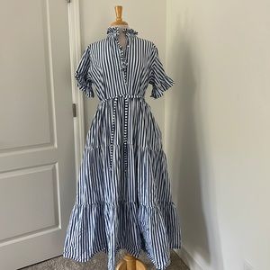 Mille Victoria Dress Stripped Maxi Dress Ruffle Collar